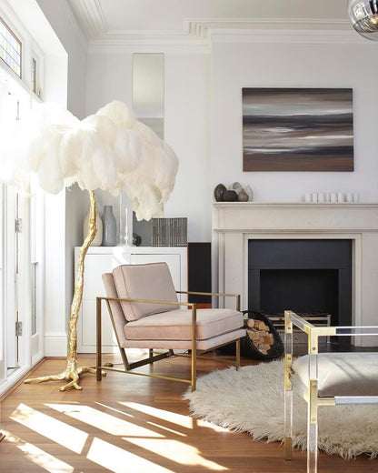 Ostrich Feather Brass Standing Lamp Floor Lamp