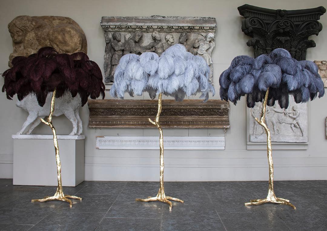Ostrich Feather Brass Standing Lamp Floor Lamp