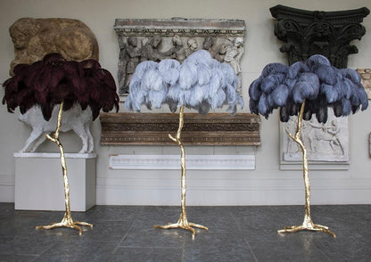 Ostrich Feather Brass Standing Lamp Floor Lamp