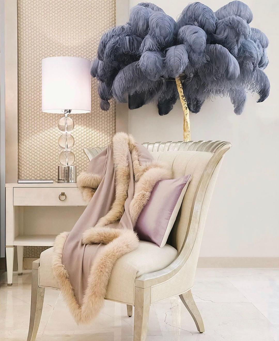 Ostrich Feather Brass Standing Lamp Floor Lamp
