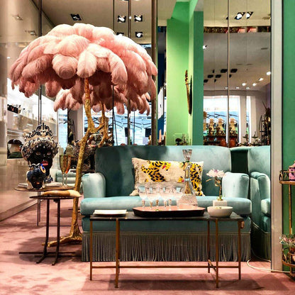 Ostrich Feather Brass Standing Lamp Floor Lamp