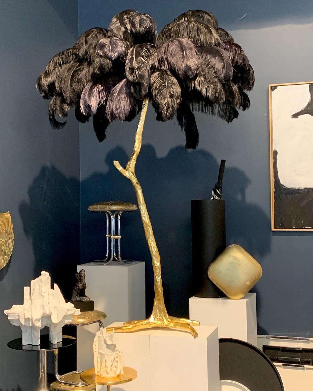Ostrich Feather Brass Standing Lamp Floor Lamp