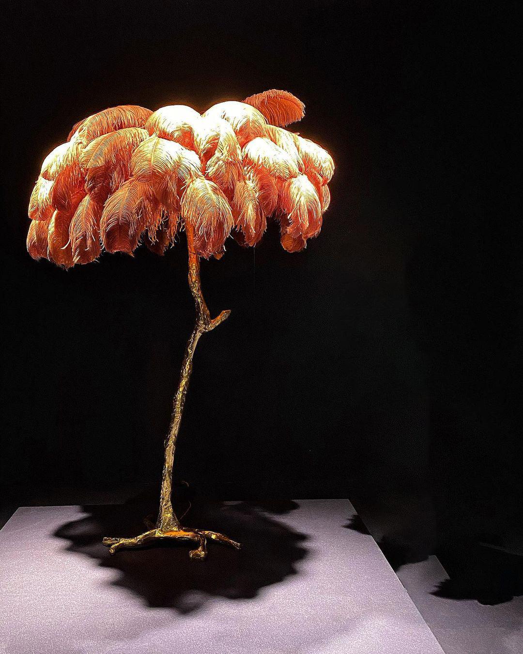 Ostrich Feather Brass Standing Lamp Floor Lamp