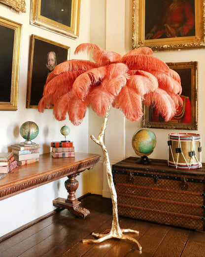 Ostrich Feather Brass Standing Lamp Floor Lamp