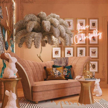 Ostrich Feather Brass Standing Lamp Floor Lamp