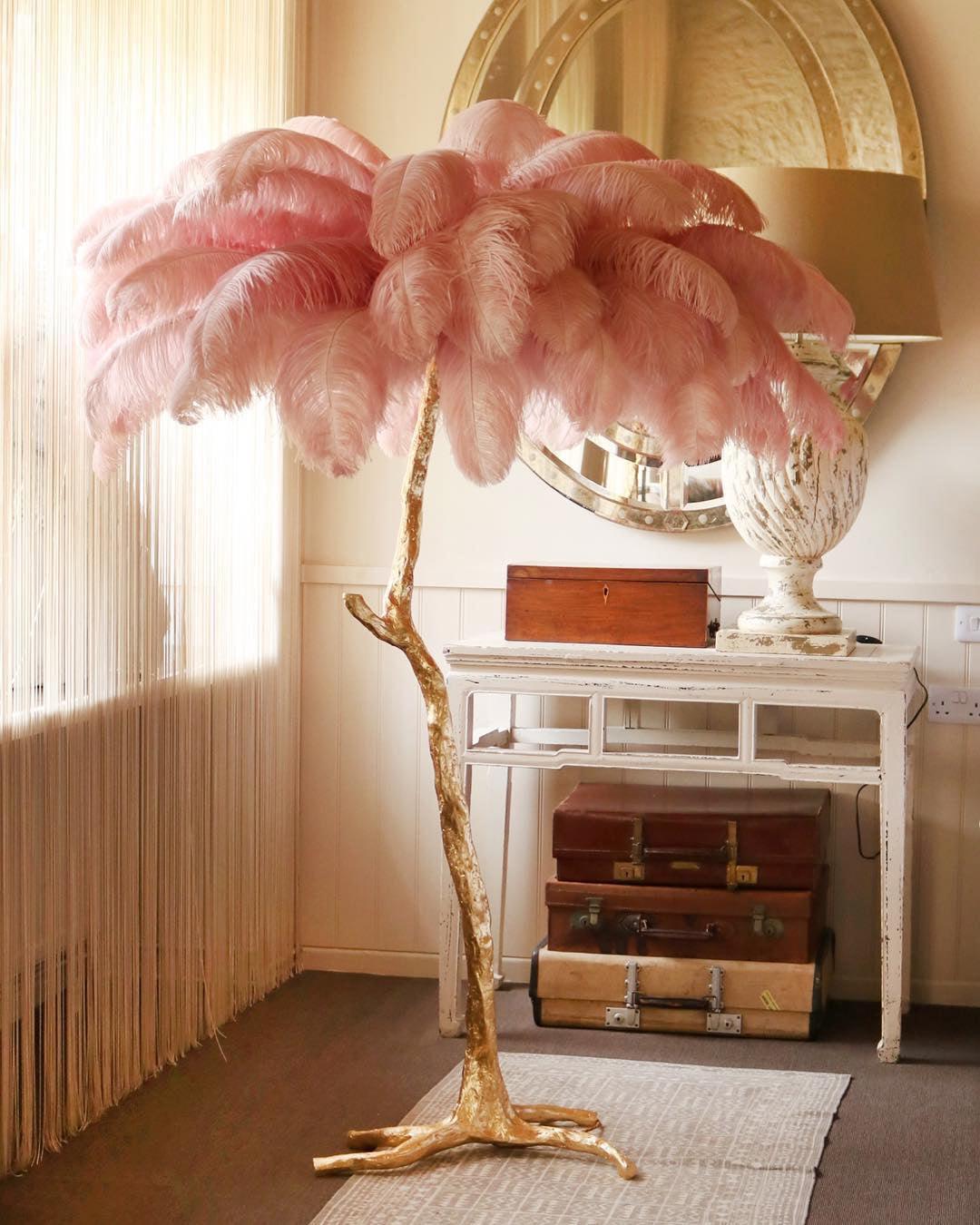 Ostrich Feather Brass Standing Lamp Floor Lamp
