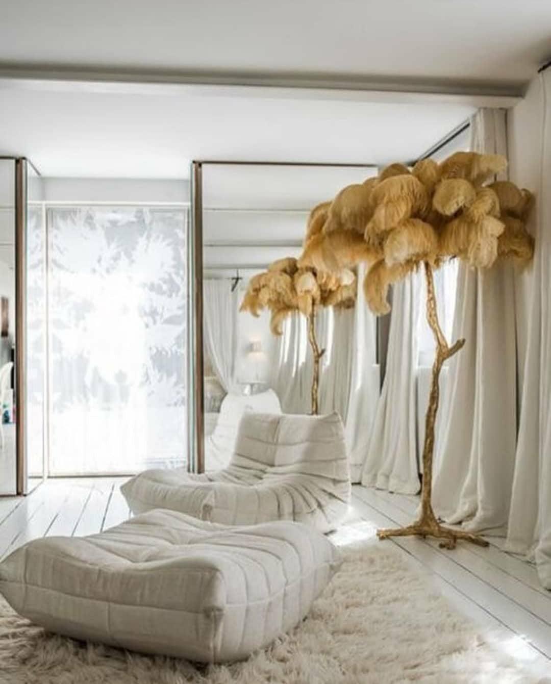 Ostrich Feather Brass Standing Lamp Floor Lamp