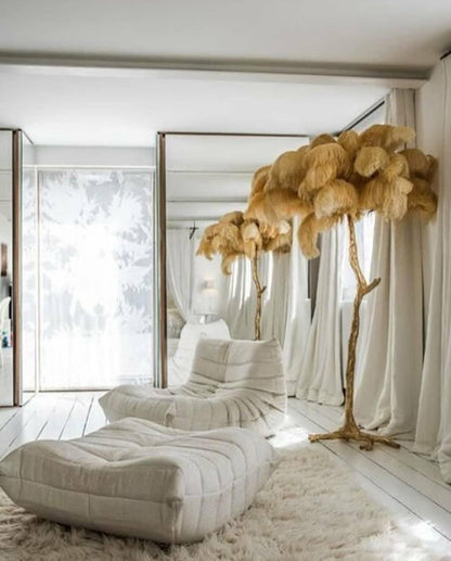 Ostrich Feather Brass Standing Lamp Floor Lamp