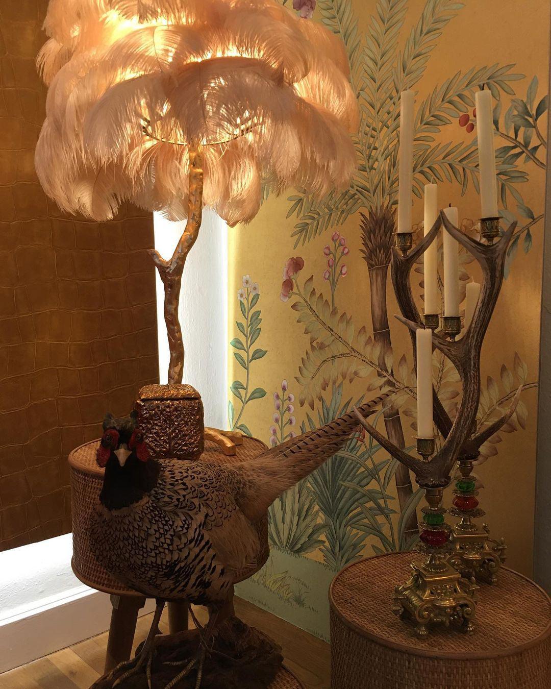 Ostrich Feather Brass Standing Lamp Floor Lamp