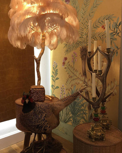 Ostrich Feather Brass Standing Lamp Floor Lamp