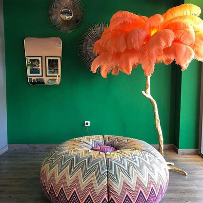 Ostrich Feather Brass Standing Lamp Floor Lamp