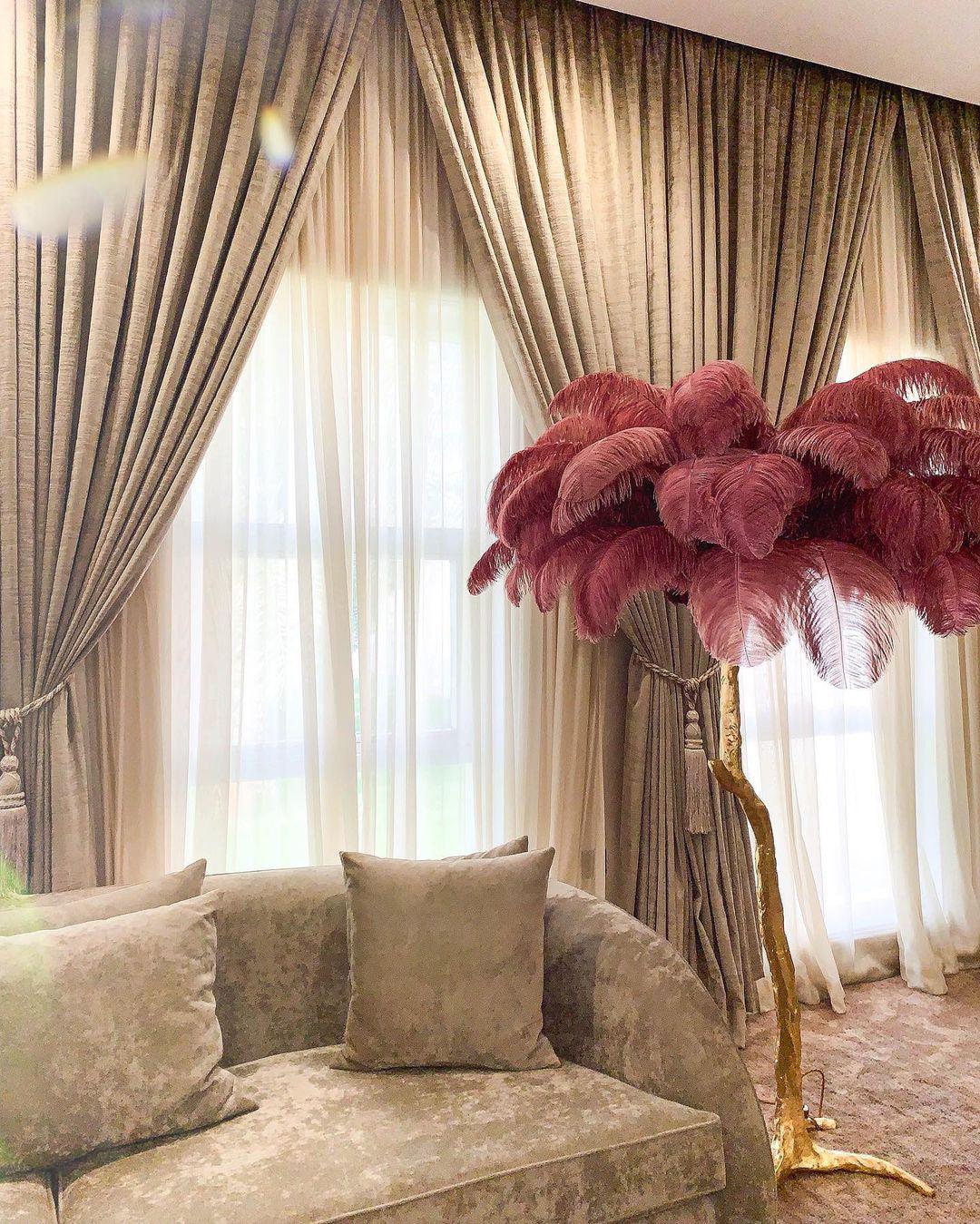 Ostrich Feather Brass Standing Lamp Floor Lamp
