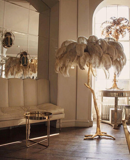 Ostrich Feather Brass Standing Lamp Floor Lamp