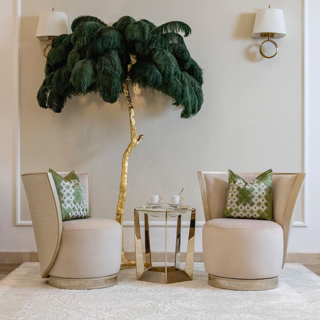 Ostrich Feather Brass Standing Lamp Floor Lamp