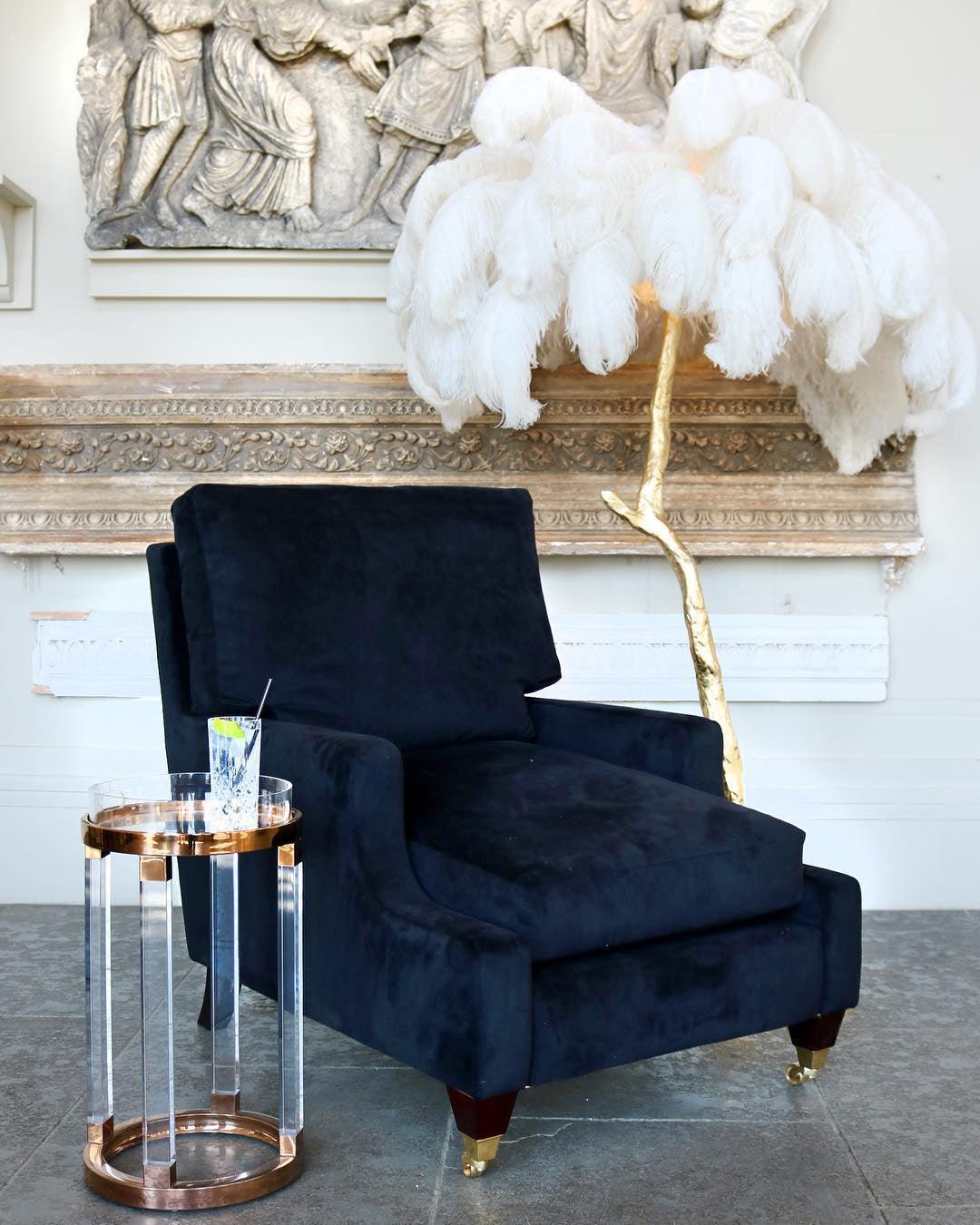 Ostrich Feather Brass Standing Lamp Floor Lamp