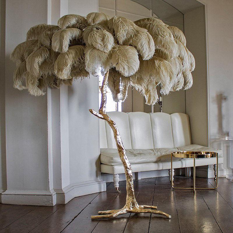 Ostrich Feather Brass Standing Lamp Floor Lamp
