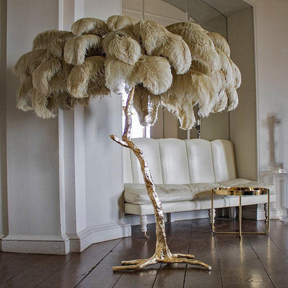 Ostrich Feather Brass Standing Lamp Floor Lamp