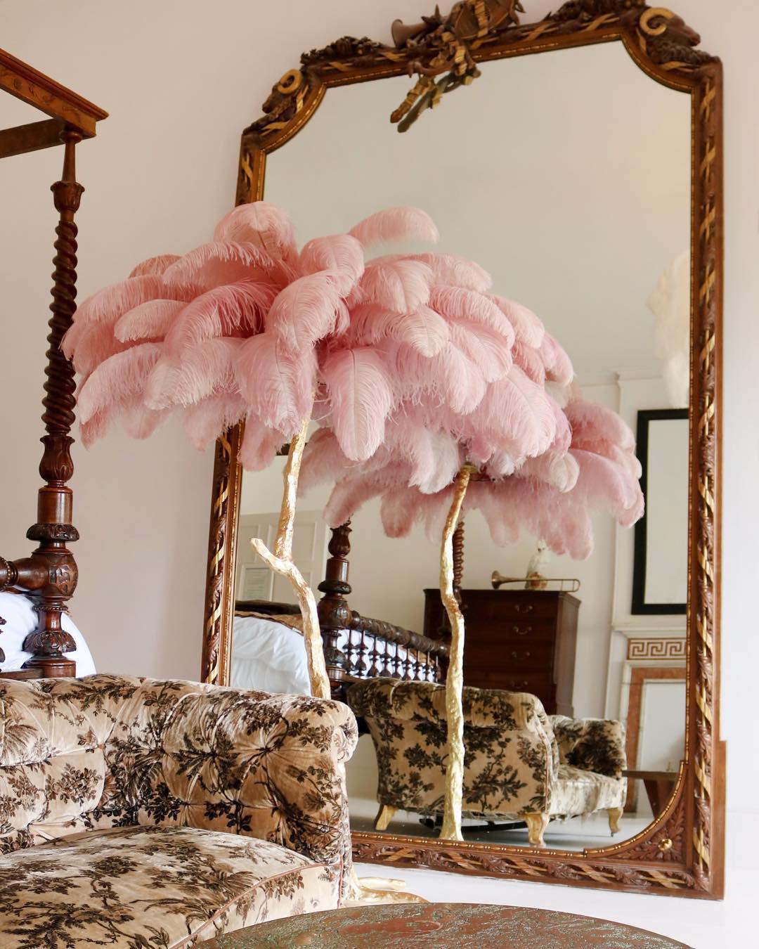 Ostrich Feather Brass Standing Lamp Floor Lamp