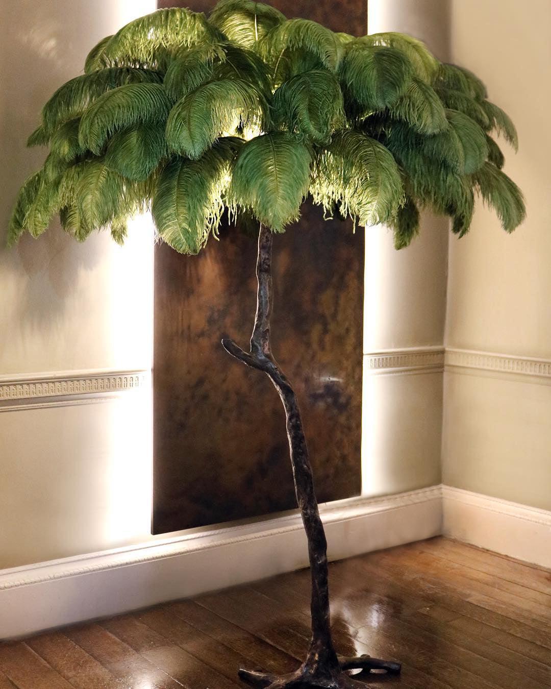 Ostrich Feather Brass Standing Lamp Floor Lamp