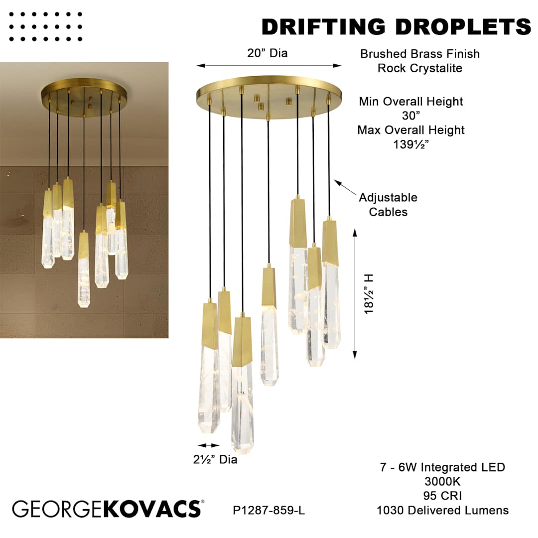 Drifting Droplets 7 Light 20" Wide LED Crystal Multi Light Pendant with Rock Crystallite