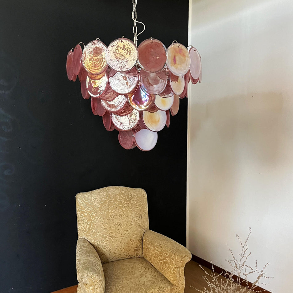 Pink Murano Disc Crown Chandelier