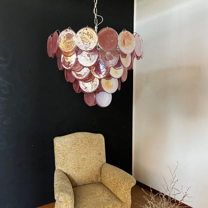 Pink Murano Disc Crown Chandelier