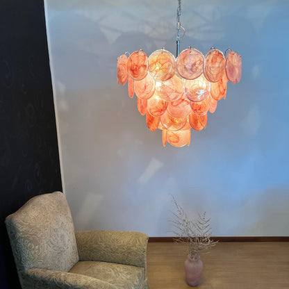 Pink Murano Disc Crown Chandelier
