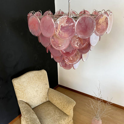 Pink Murano Disc Crown Chandelier