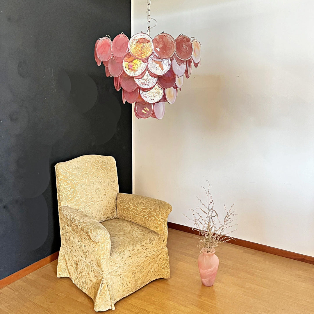 Pink Murano Disc Crown Chandelier