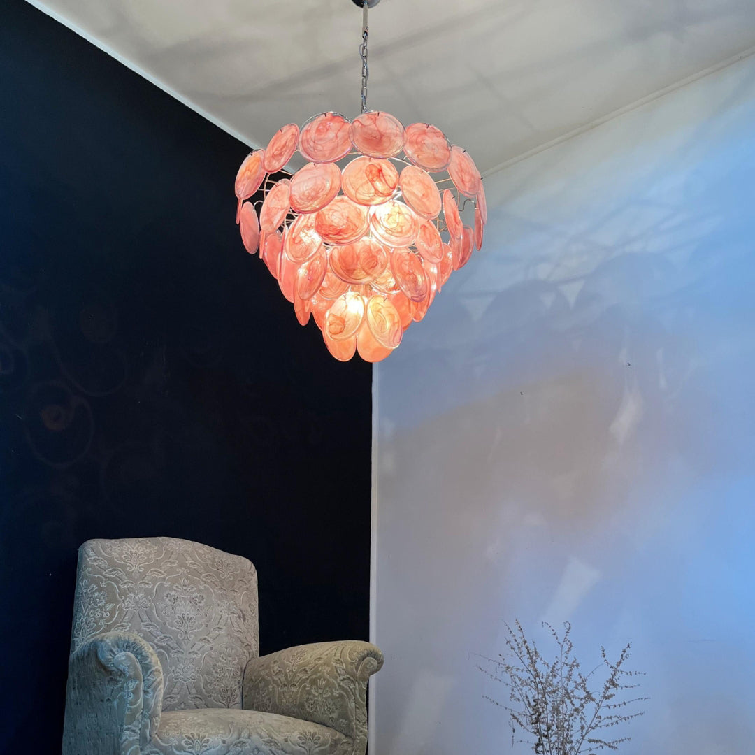 Pink Murano Disc Crown Chandelier