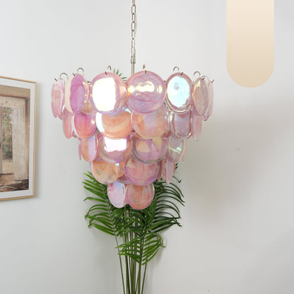Pink Murano Disc Crown Chandelier