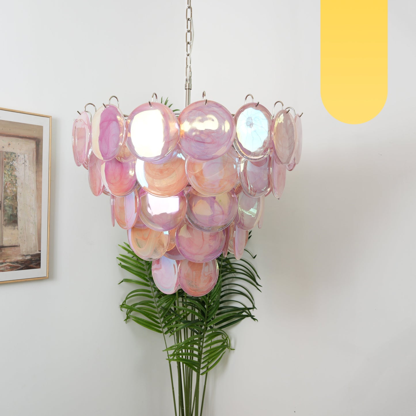 Pink Murano Disc Crown Chandelier