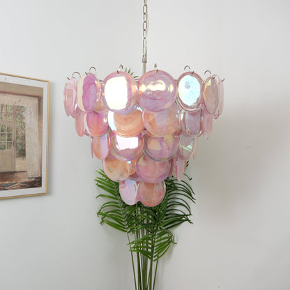 Pink Murano Disc Crown Chandelier