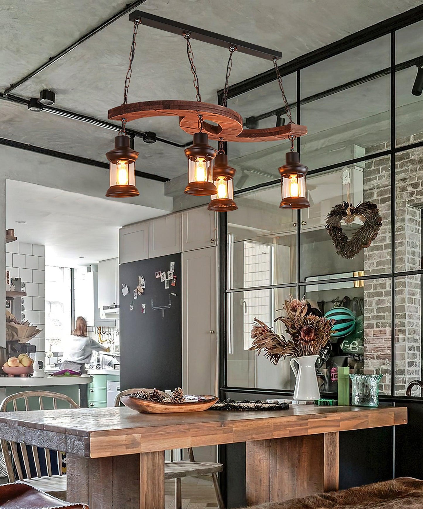 Retro Boat Wood Ceiling fixture Chandelier