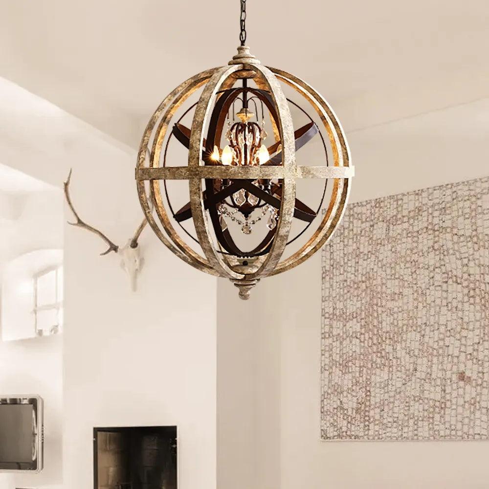Retro Globe Weathered Gasolier Chandelier