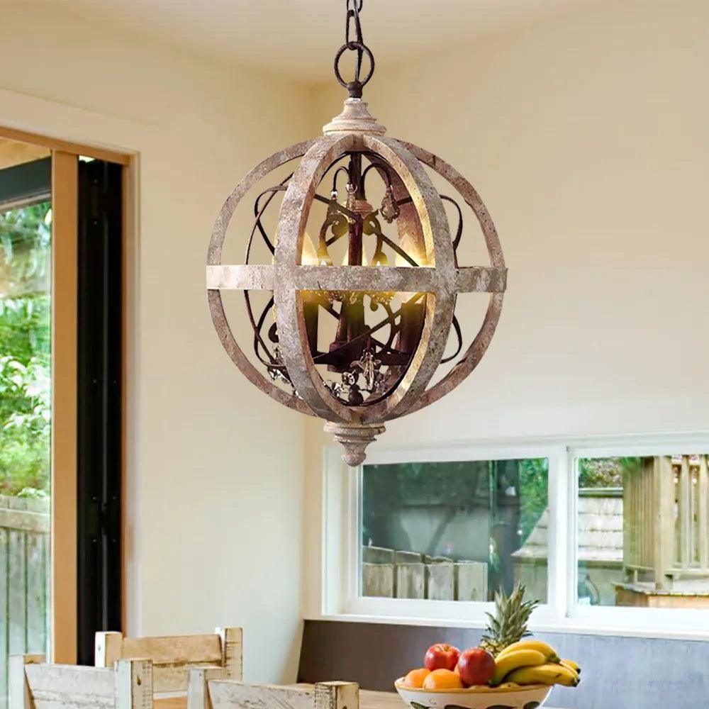 Retro Globe Weathered Gasolier Chandelier