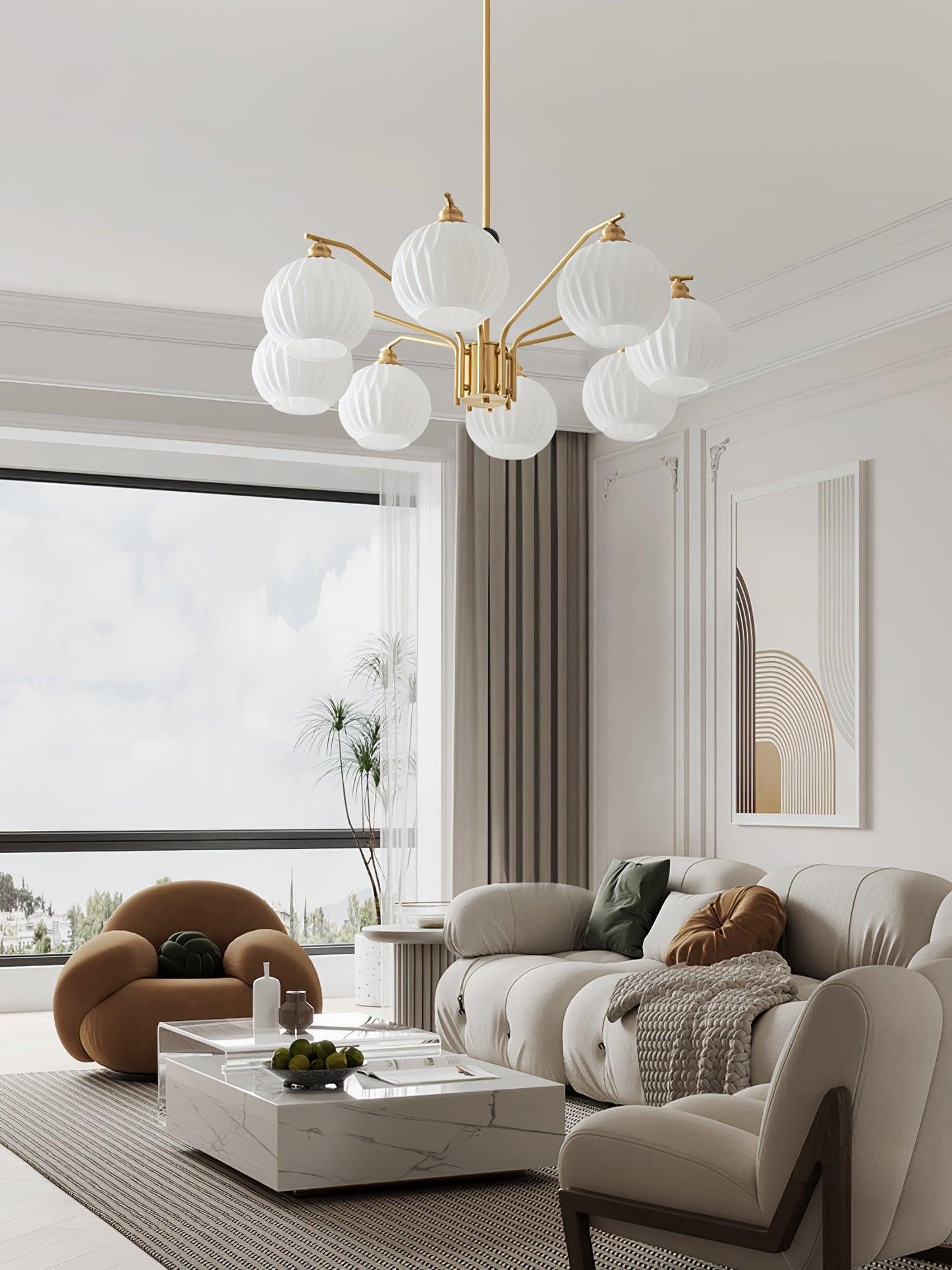 Ribbed Glass Gold Pendant light Chandelier