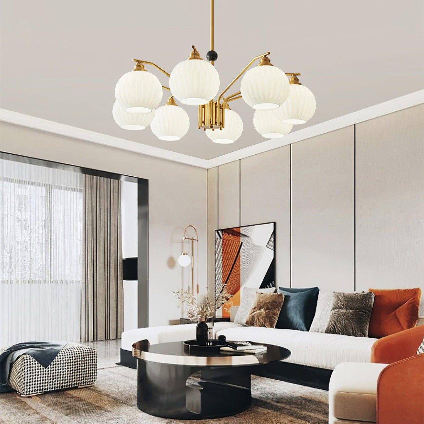 Ribbed Glass Gold Pendant light Chandelier