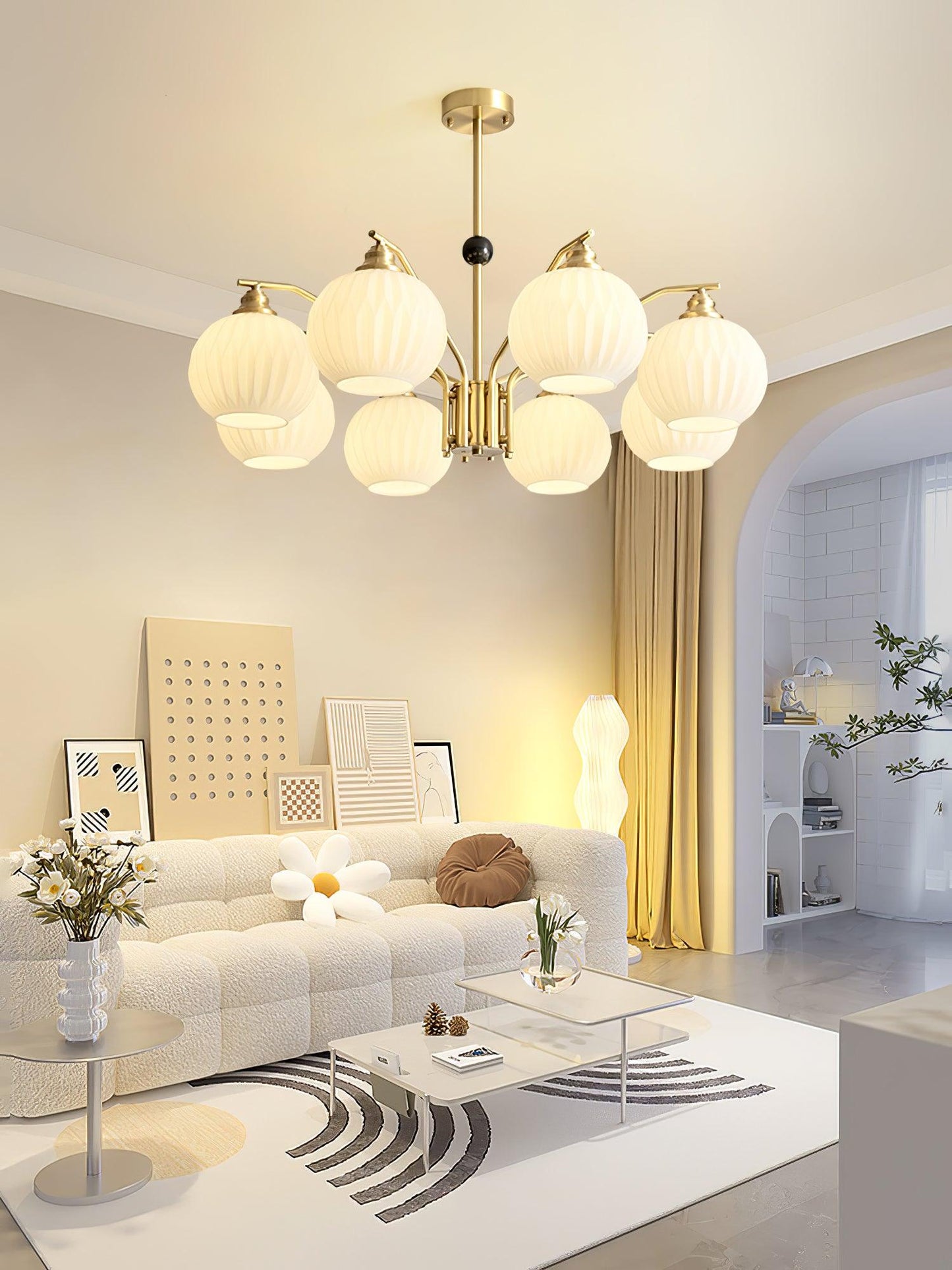 Ribbed Glass Gold Pendant light Chandelier