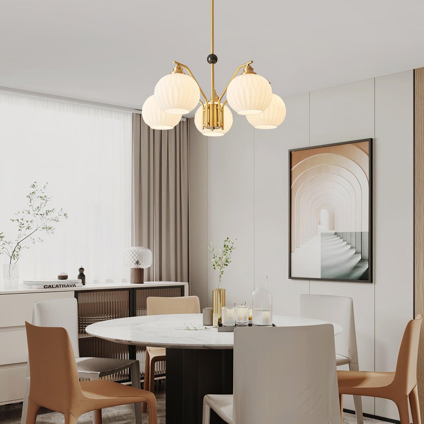 Ribbed Glass Gold Pendant light Chandelier