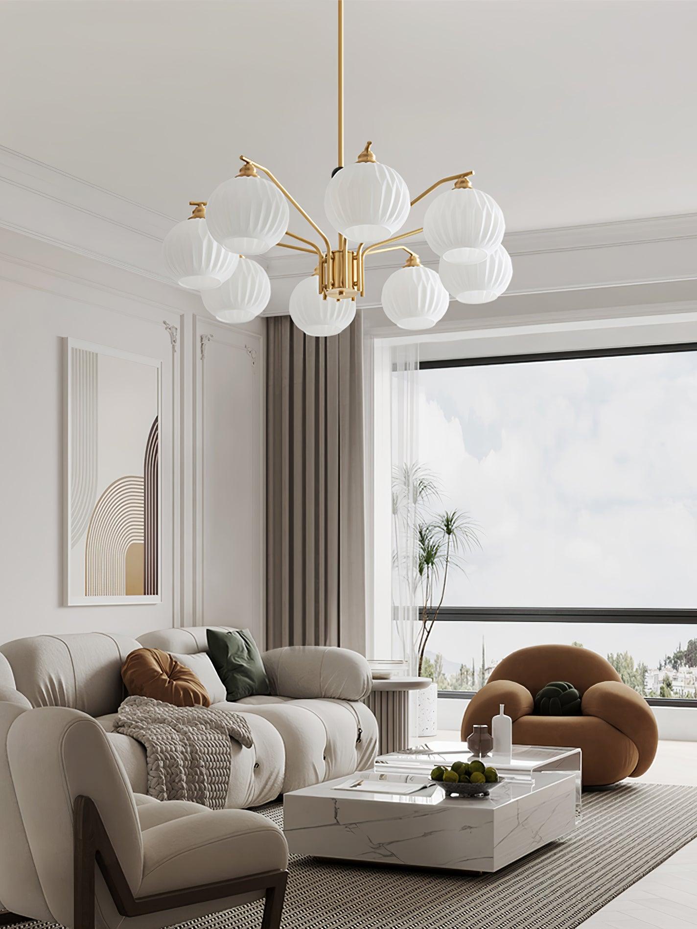 Ribbed Glass Gold Pendant light Chandelier
