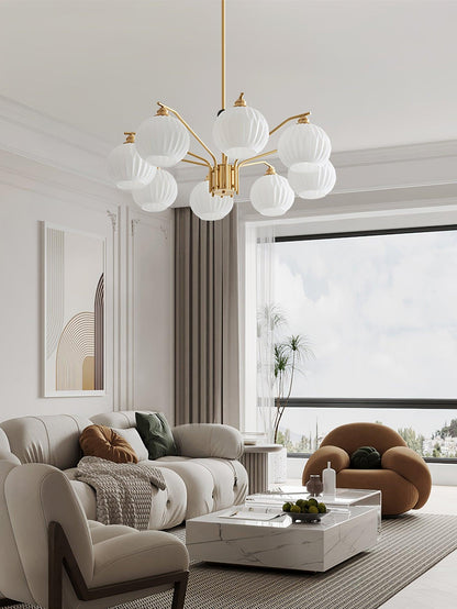 Ribbed Glass Gold Pendant light Chandelier