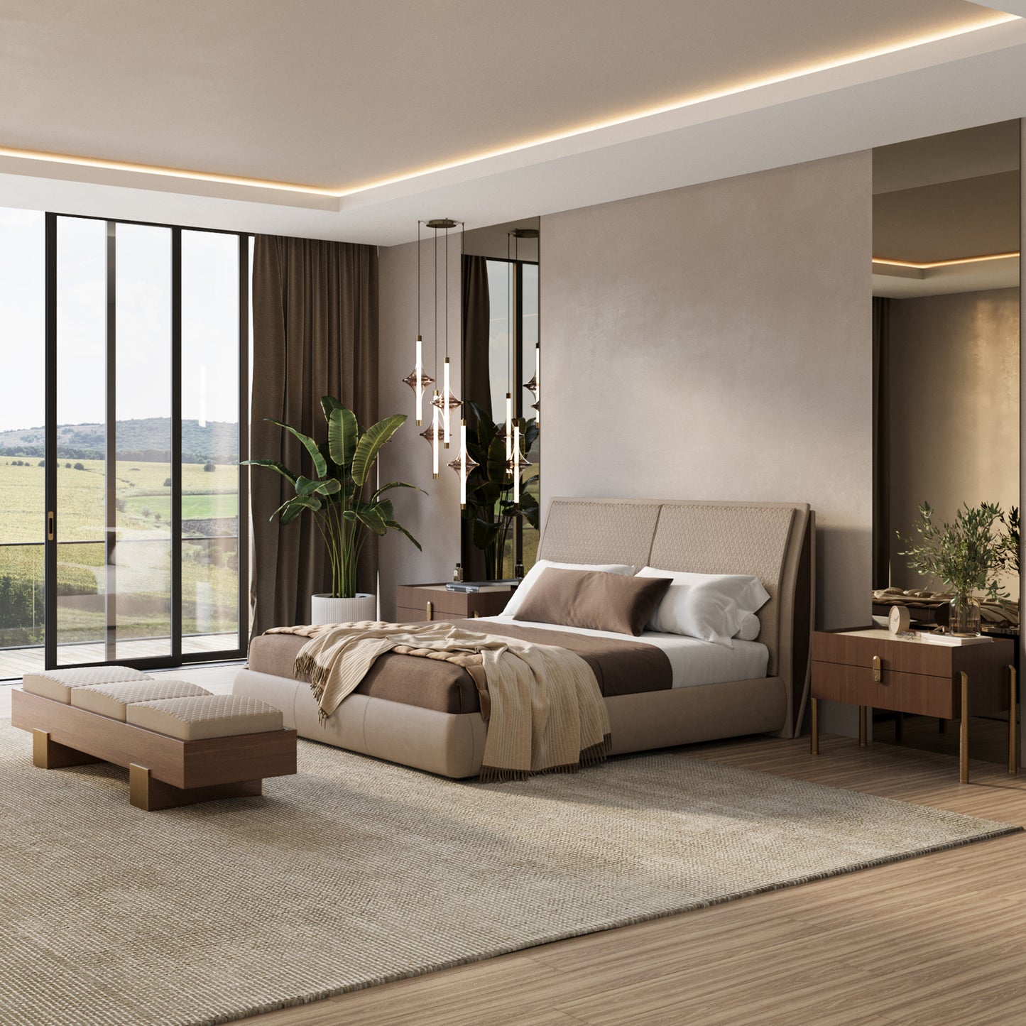 Stay King Bed - Beige Leather