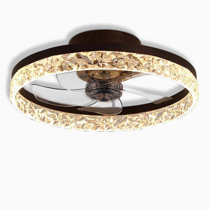 5- Blade Circular Iron Rustic Flush Mount Ceiling Fan With LED Bulbs Remote Control