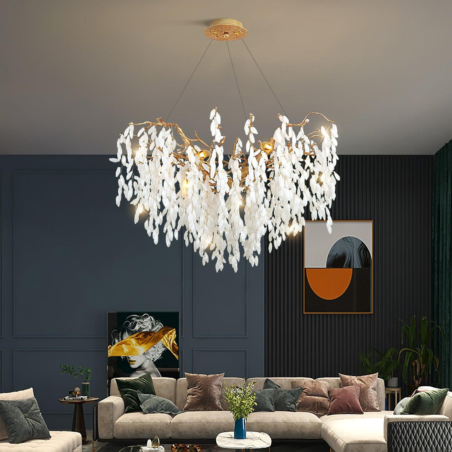 White Jade Branch Brass Gasolier Chandelier