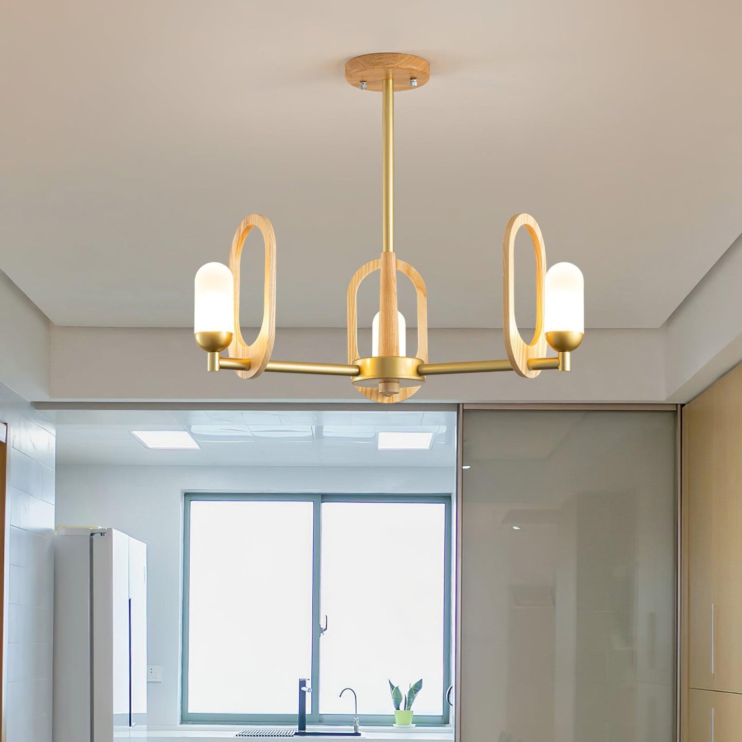 Wood Art Halo Gasolier Chandelier