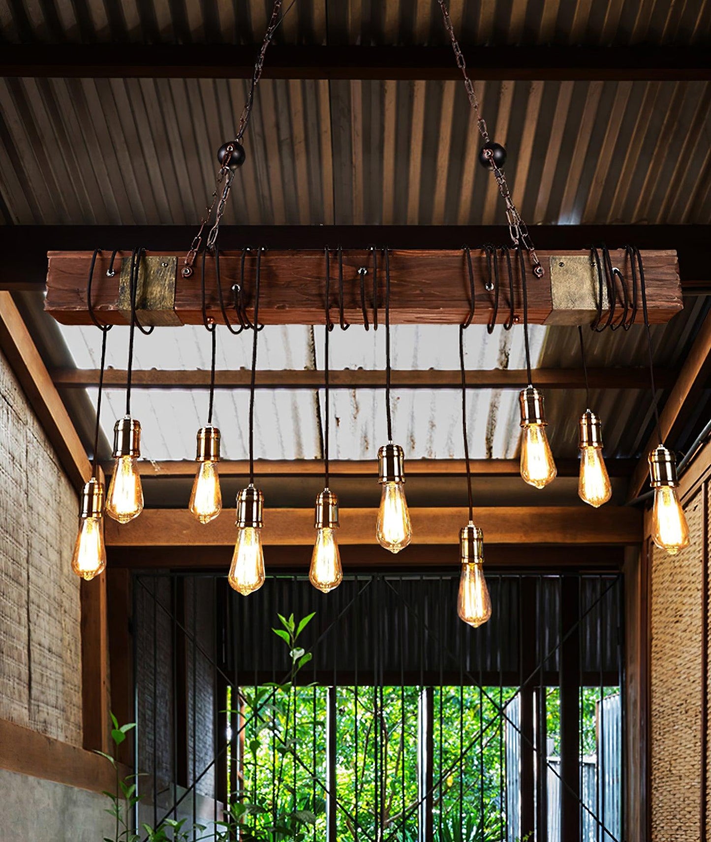 Wood Hanging Multi Gasolier Chandelier