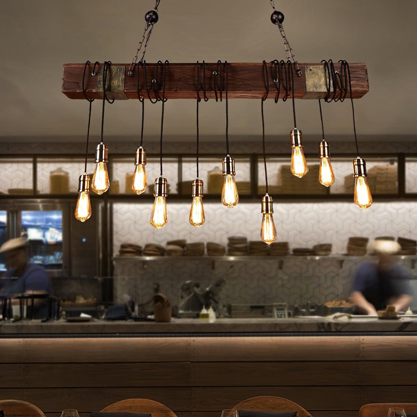 Wood Hanging Multi Gasolier Chandelier