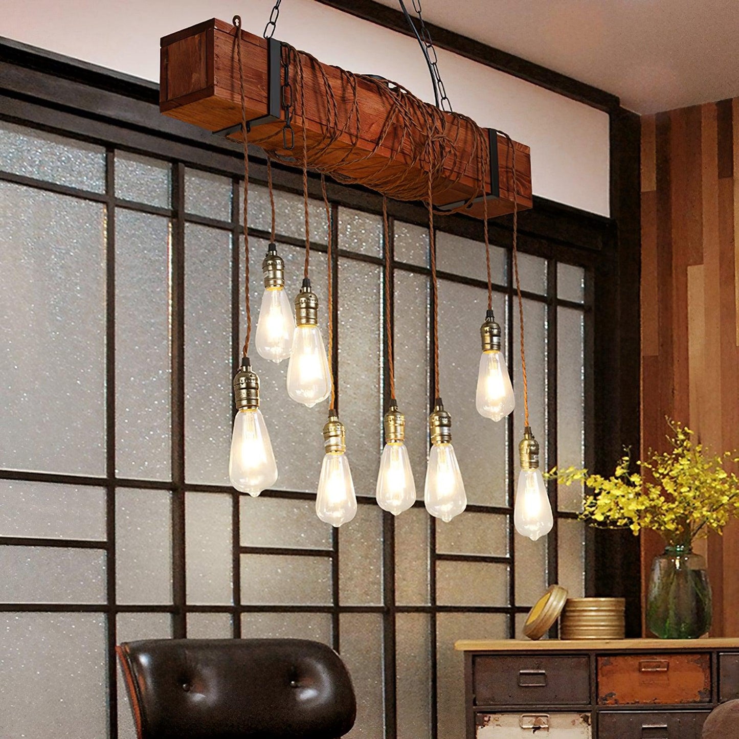 Wood Hanging Multi Gasolier Chandelier