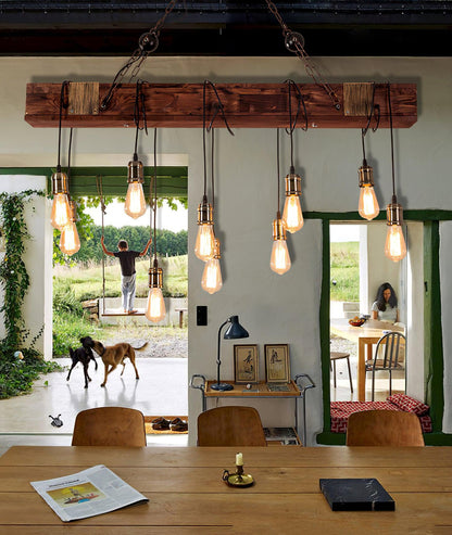 Wood Hanging Multi Gasolier Chandelier